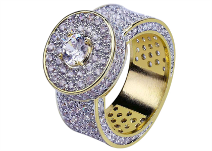 Gold Plated Cluster Hip Hop Micro Pave Ring